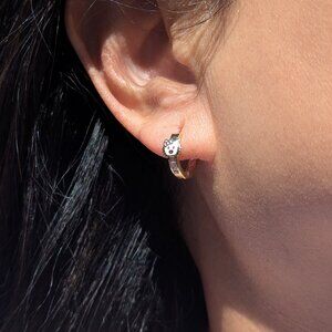Women's 14k Gold Kitty Cat Cubic Zirconia Novelty Hoop Earrings Jewelry‎ **